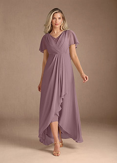 Azazie Eliza Mother of the Bride Dresses Dusty Rose A-Line V-Neck Pleated Chiffon Dress image1