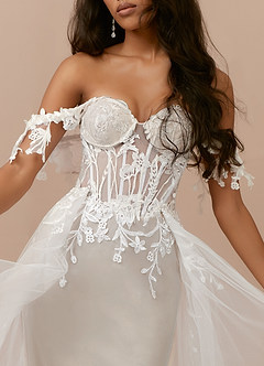 Azazie Evergarden Abiti da Sposa Abito A-Line in Tulle Lustrini Diamante Bianco Sabbia image3