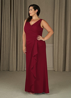 Azazie Evy vestidos de madre de la novia Vestido de Borgoña de Chifón elástico de Corte En A con Plisado image6