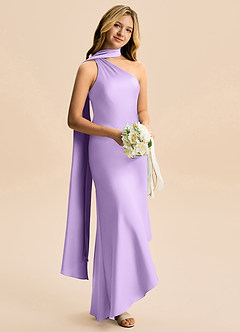 Azazie Briony Junior Lilac Sheath Pleated Stretch Satin Dress image4