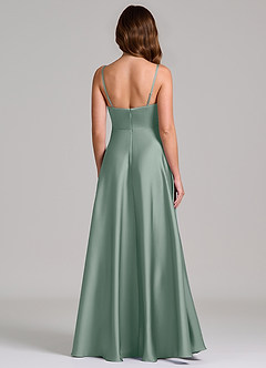 Azazie Amani Bridesmaid Dresses Silver Sage A-Line Pleated Stretch Satin Dress image5