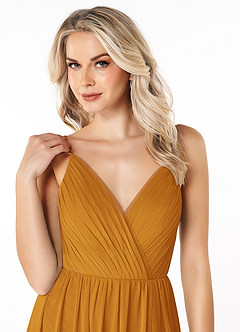 Azazie Gracie Brautjungfernkleider A-Linie Plissee Chiffon Kleid Butterscotch image6