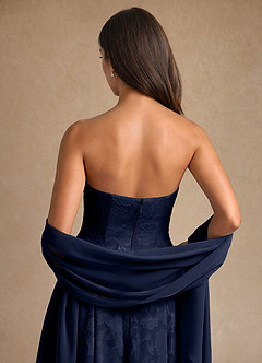 Azazie Lorain Mother of the Bride Dresses Dark Navy A-Line Pleated Floral Burnout Dress image11