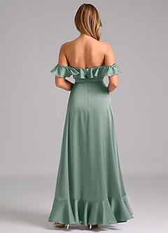 Azazie Lyra Jurken voor bruidsmeisjes Converteerbaar Jurk van Stretch Satijn met A-Lijn Off the Shoulder Zilveren Salie image6