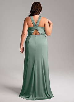 Azazie Rue Bridesmaid Dresses Silver Sage Mermaid Pleated Stretch Satin Dress image9