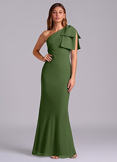 Azazie Yuanna 신부 들러리 드레스 인어 한쪽 어깨 쉬폰 바닥 길이 드레스 image1