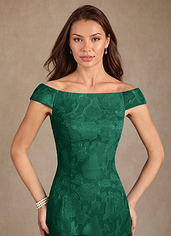 Azazie Moore Mother of the Bride Dresses Emerald A-Line Boatneck Floral Burnout Dress image5