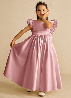 Azazie Piglette Flower Girl Dresses Dusty Rose A-Line Bow Matte Satin Dress image6