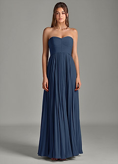 Azazie Chiana Bridesmaid Dresses Dark Navy A-Line Strapless Chiffon Dress image4
