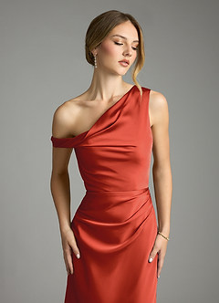 Azazie Emerson Abiti da Damigella Abito Sirena in Raso Elasticizzato a Spalla Scoperta Ruggine image6