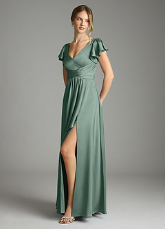 Azazie Omari Bridesmaid Dresses Eucalyptus A-Line Stretch Satin Dress image10