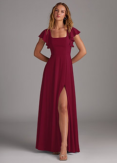 Azazie Bondi Brautjungfernkleider A-Linie Seitliche Cut-Outs Stretch-Chiffon Kleid Burgunderrot image4