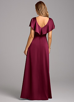 Azazie Lainey Bridesmaid Dresses Burgundy A-Line with Pockets Stretch Satin Dress image2