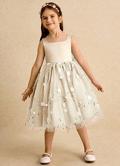 Azazie Bean vestidos de niña de las flores Vestido de Champán de Tul de Corte Princesa con Lazo image3