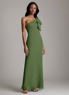 Azazie Yuanna Bridesmaid Dresses Olive Mermaid One Shoulder Chiffon Dress image4