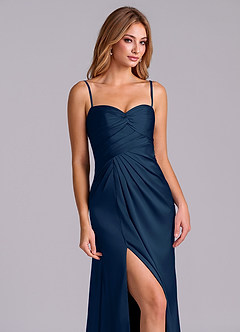 Azazie Sabrine Final Sale Dark Navy A-Line Sweetheart Neckline Stretch Satin Dress image6