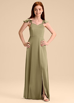 Azazie Everett Junior Klä av A-Line i Stretch Satin Rosett image7