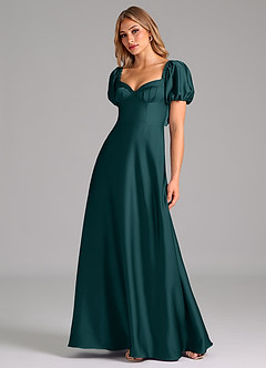 Azazie Fatima Vestidos de damas de honor Vestido de Pino de Satén Elástico de Corte en A con Plisado image4