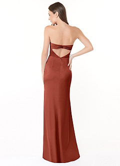 Azazie Leonis Bridesmaid Dresses Terracotta Mermaid Pleated Stretch Satin Convertible Dress image4