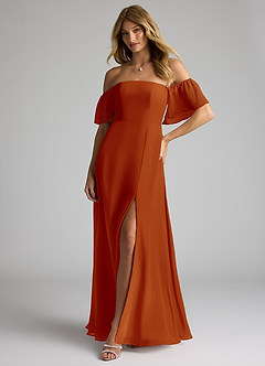 Azazie Sue Robes de demoiselle d'honneur Robe Trapèze Convertible en Mousseline de soie Épaule décolletée Paprika image3
