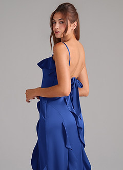 Azazie Malia Bridesmaid Dresses Royal Blue A-Line Side Slit Stretch Satin Dress image2