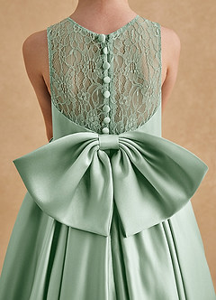 Azazie Sammy Flower Girl Dresses Agave A-Line Lace Matte Satin Dress image6