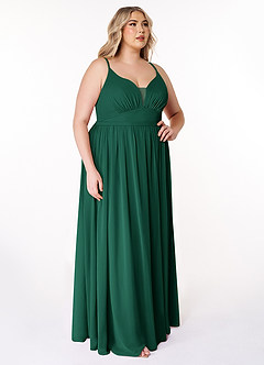 Azazie Rayna Bridesmaid Dresses Emerald A-Line V-Neck Pleated Chiffon Dress image10