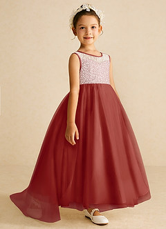Azazie Tay Flower Girl Dresses Terracotta A-Line Sequins Tulle Dress image3