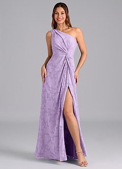 Azazie Brooke Bridesmaid Dresses Lilac A-Line One Shoulder Floral Burnout Dress image4