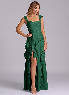 Azazie Sloane Bridesmaid Dresses Dark Green A-Line Sweetheart Neckline Floral Burnout Dress image4