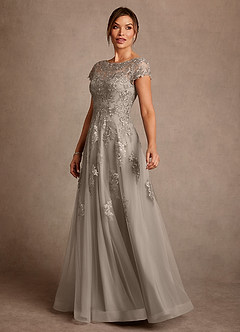Azazie Jalinda Mother of the Bride Dresses Taupe A-Line Lace Chiffon Dress image4