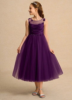 Azazie Snowball Girl Flower Girl Dresses Grape Ball-Gown Pleated Tulle Dress image3