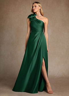 Azazie Easton vestidos de madre de la novia Vestido de Verde Oscuro de Satén Elástico de Corte en A con Hombro unilateral image4