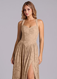 Azazie Francis Bridesmaid Dresses Champagne A-Line Corset Floral Burnout Dress image7