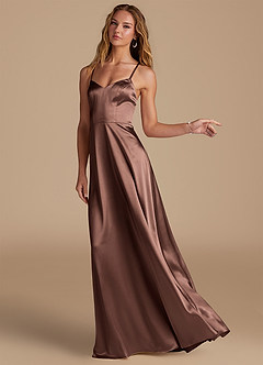 Azazie Mei Brautjungfernkleider A-Linie Metallischer Satin Kleid Espresso image4