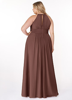 Azazie Bonnie Bridesmaid Dresses Espresso A-Line Keyhole Ruched Chiffon Dress image7