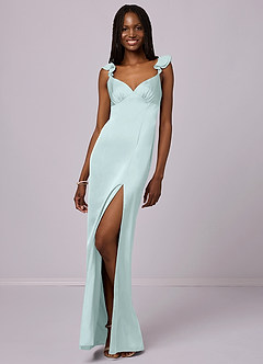 Barbie ♥ Azazie Bridesmaid Dresses Sea Glass Sheath Stretch Satin Dress image3
