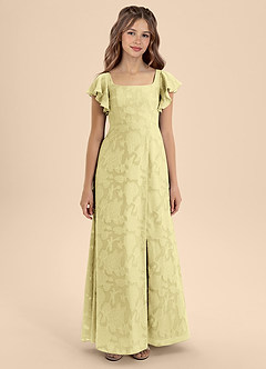 Azazie Bondi Junior Lemon Sorbet A-Line Bow Floral Burnout Dress image5