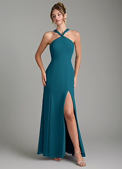 Azazie Rue Bridesmaid Dresses Ink Blue A-Line Halter Chiffon Dress image4