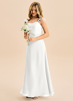 Azazie Mavie Junior White A-Line Ruched Chiffon Dress image1