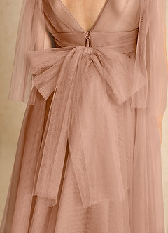 Azazie Dori Flower Girl Dresses Champagne Rose A-Line Ruched Tulle Dress image7