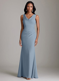 Azazie Linelle Bridesmaid Dresses Dusty Blue Mermaid Pleated Chiffon Dress image5