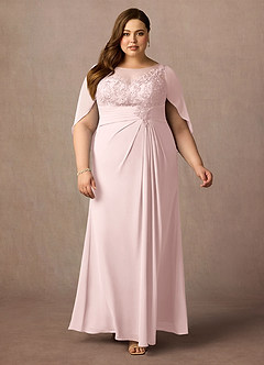 Azazie Hera Mother of the Bride Dresses Blushing Pink A-Line Lace Capelet Chiffon Dress image6