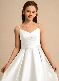 Azazie Sweets Girl Jurken voor bloemenmeisjes A-Lijn Jurk van Mat Satijn Geplooid Ivoor image6