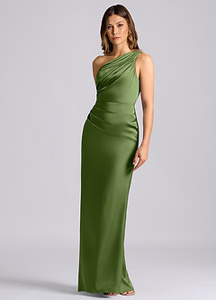 Azazie Akilah 신부 들러리 드레스 인어 한쪽 어깨 스트레치 새틴 바닥 길이 드레스 image6