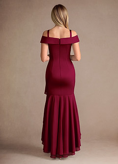Azazie Billings Mother of the Bride Dresses Burgundy Mermaid Off the Shoulder Stretch Satin Dress image8