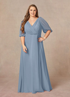 Azazie Bronwyn Mother of the Bride Dresses Dusty Blue A-Line V-Neck Ruched Chiffon Dress image6
