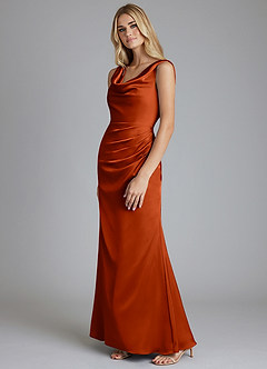 Azazie Tallie Final Sale Paprika Mermaid Pleated Stretch Satin Dress image2