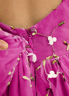 Azazie Bean Flower Girl Dresses Fuchsia Ball-Gown Sleeveless Tulle Dress image6