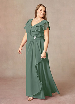 Azazie Snapdragon Mother of the Bride Dresses Eucalyptus A-Line V-Neck Ruched Chiffon Dress image8